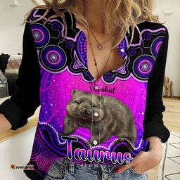 Personalised Australia Taurus Wombat Zodiac Women Casual Shirt Auz Astrology Aboriginal - Magenta