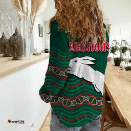 Rabbitohs Australia Day Women Casual Shirt Flag Map and Aboriginal Wave