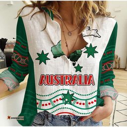 Rabbitohs Australia Day Women Casual Shirt Flag Map and Aboriginal Wave