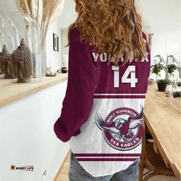 Personalised Sea Eagles Rugby Women Casual Shirt Manly Warringah White Sporty Style