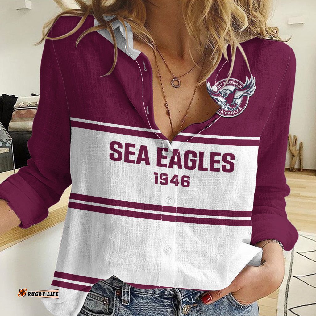 Personalised Sea Eagles Rugby Women Casual Shirt Manly Warringah White Sporty Style