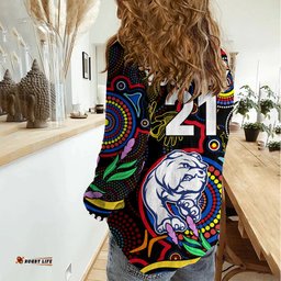Custom Bulldogs Football Aboriginal Art Women Casual Shirt NAIDOC Indigenous Tribal