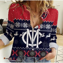 Melbourne Football Women Casual Shirt Demons Indigenous Merry Christmas