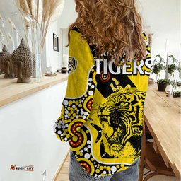 Richmond Tigers Football Women Casual Shirt Angry Tiger Roaring Aboriginal Boomerang and Dots Art