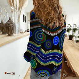 Women Casual Shirt Aboriginal Dot Unique Style Blue