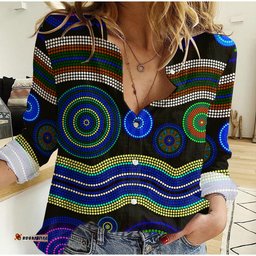 Women Casual Shirt Aboriginal Dot Unique Style Blue