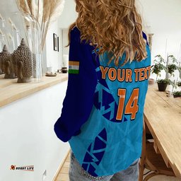 Custom Text And Number India Cricket Women Casual Shirt Men In Blue Champions Mens T20 WC 2022