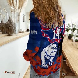 Custom Text And Number Western Bulldogs Football ANZAC 2023 Women Casual Shirt Doggies Aboriginal Mix Poppy Camouflage