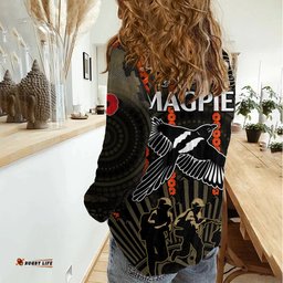 ANZAC Collingwood Football Women Casual Shirt Proud To Be Magpies Poppy Flowers and Aboriginal Version