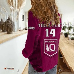 Personalised QLD Rugby Women Casual Shirt Go Maroons Camouflage Sporty Style