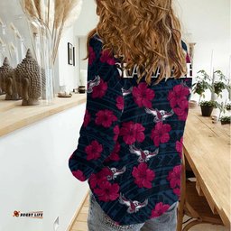 Sea Eagles Rugby Women Casual Shirt Polynesian Style With Hibiscus