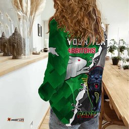 Custom Personalised Rabbitohs Mix Panthers Rugby Women Casual Shirt Sporty Style
