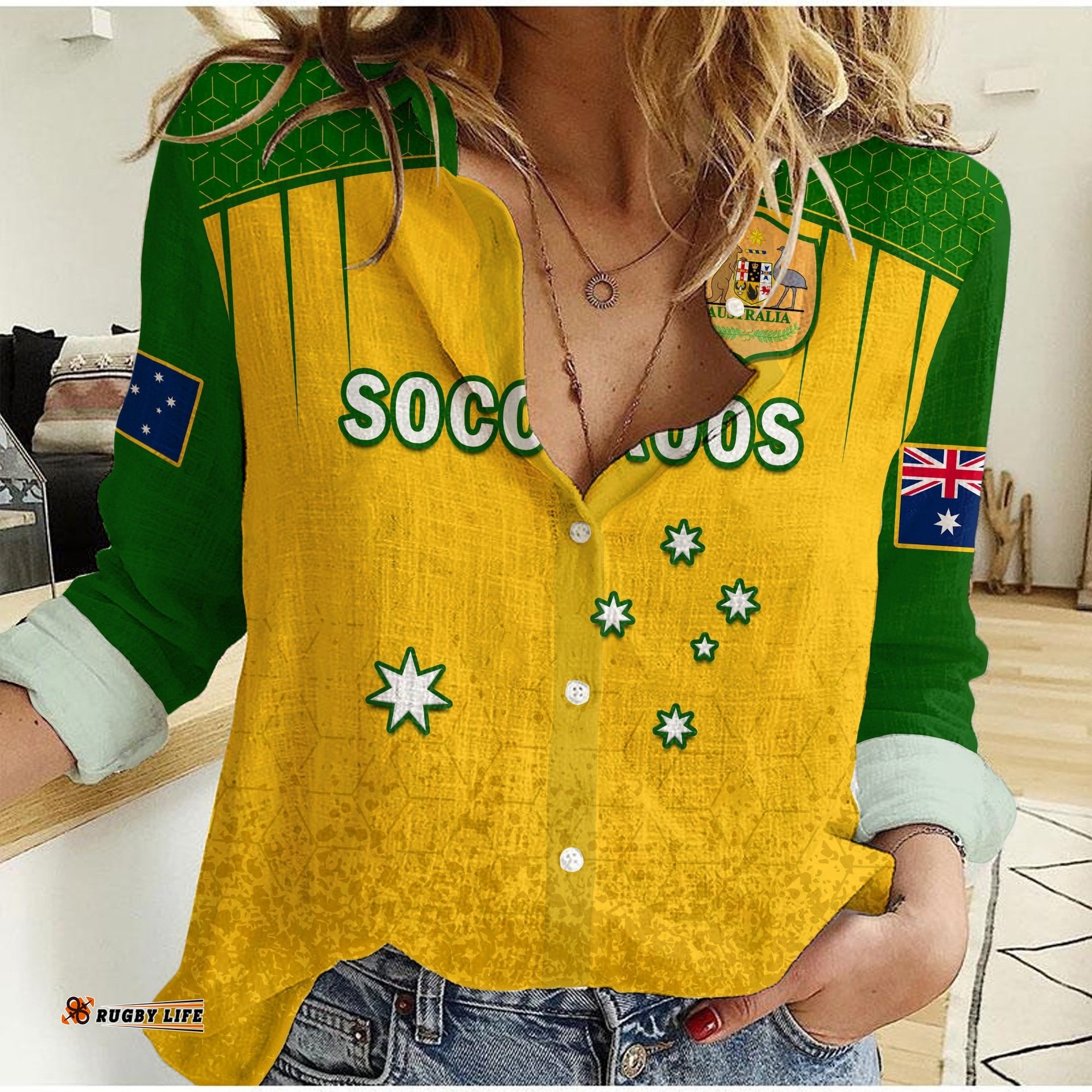 Australia Soccer Women Casual Shirt Socceroos Dots Kangaroo Simple Style