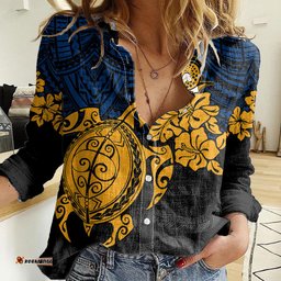 Custom Parra Eels Rugby Women Casual Shirt Hibiscus and Turtle With Polynesian Pattern