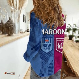 Blues and Maroons Rugby Women Casual Shirt State of Origin NSW Combine QLD Sporty Style 2023