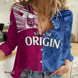 Blues and Maroons Rugby Women Casual Shirt State of Origin NSW Combine QLD Sporty Style 2023