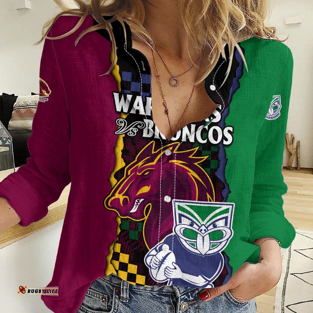 NRL Combine Warriors and Broncos Women Casual Shirt Sporty Style