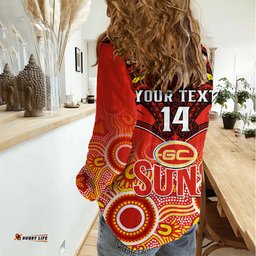 Personalised Gold Coast Football Women Casual Shirt Suns Aboriginal Mix Polynesian Pattern