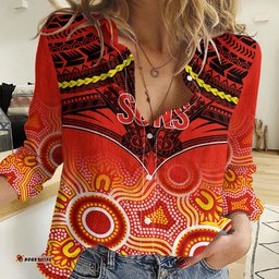 Personalised Gold Coast Football Women Casual Shirt Suns Aboriginal Mix Polynesian Pattern