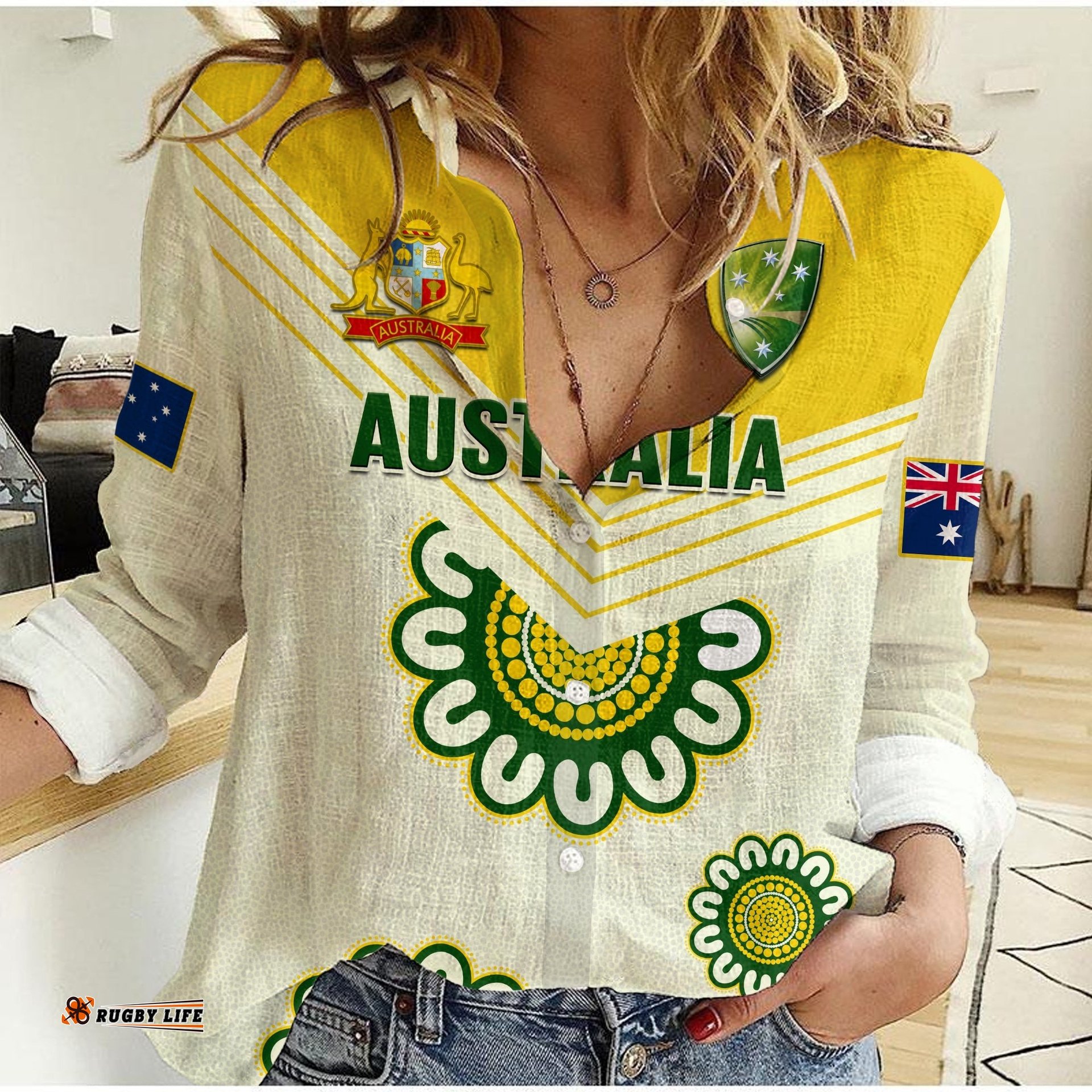 Custom Text And Number Australia Cricket Women Casual Shirt Boxing Day Test Aussie Indigenous