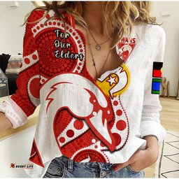 Custom Text And Number Swans Football NAIDOC 2023 Women Casual Shirt Sydney For Our Elders Indigenous Art