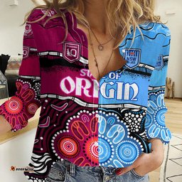 Custom Text And Number NSW Combine QLD State of Origin Women Casual Shirt New South Wales and Queensland Aboriginal
