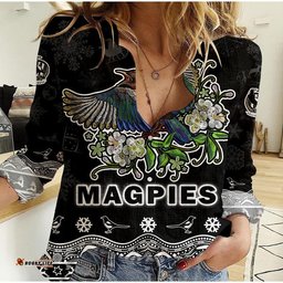 Collingwood Pies Unique Winter Season Women Casual Shirt Magpies Merry Christmas