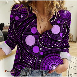 Custom Text and Number Women Casual Shirt Aboriginal Art Ver.05