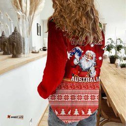 Personalised Australia Christmas Women Casual Shirt Xmas In July Happy Santa Claus With Map Red Style