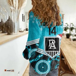 Custom Port Adelaide Football Christmas Women Casual Shirt Merry Xmas 2023 Mix Aboriginal Art