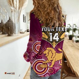 Personalised Brisbane Football Women Casual Shirt Go Lions Aboriginal Mix Polynesian Pattern