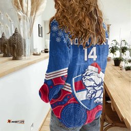Custom Bulldogs Football Christmas Women Casual Shirt Merry Xmas 2023 Mix Aboriginal Art