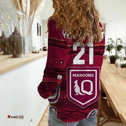 Custom Personalised QLD Maroons Rugby Women Casual Shirt Indigenous