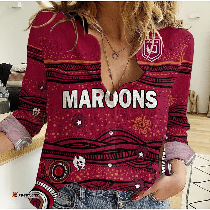 Custom Personalised QLD Maroons Rugby Women Casual Shirt Indigenous