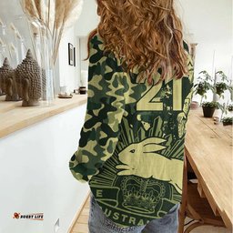 Custom Text And Number NRL ANZAC 2023 Rabbitohs Women Casual Shirt Camouflage