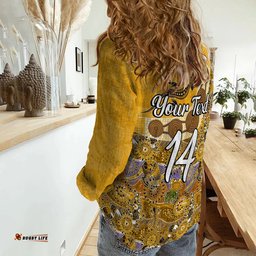 Custom Text and Number Women Casual Shirt Aboriginal Lizard Patterns Boomerang Circle Dot Painting Ver.03