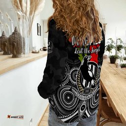 Magpies Football ANZAC Day Women Casual Shirt Aboriginal Poppy Flowers