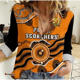 Custom Text And Number Perth Scorchers Cricket Women Casual Shirt Aboriginal Painting