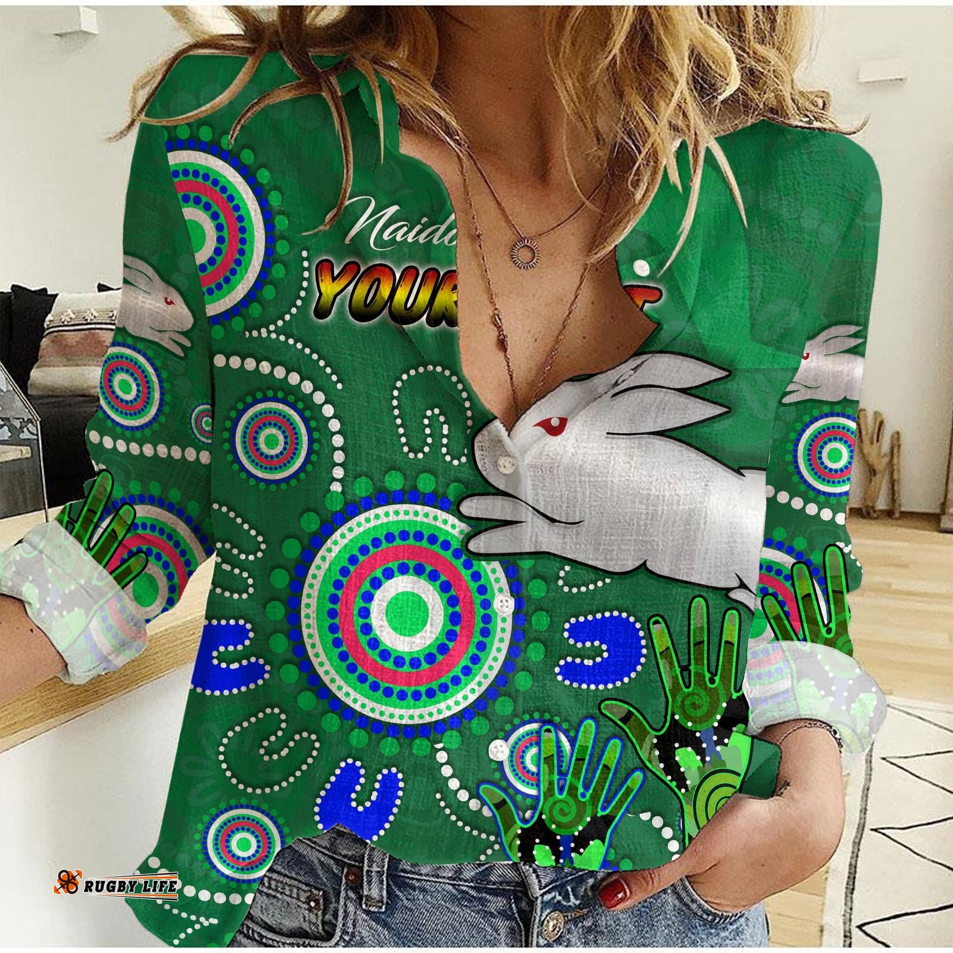 Custom Personalised NAIDOC Rabbitohs 2022 Women Casual Shirt