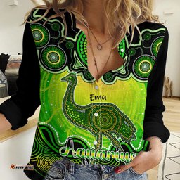 Personalised Australia Aquarius Emu Zodiac Women Casual Shirt Auz Astrology Aboriginal - Green