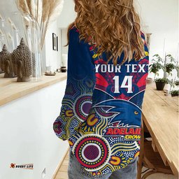 Personalised Adelaide Crows Football Women Casual Shirt Aboriginal Mix Polynesian Pattern