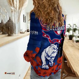 Western Bulldogs Football ANZAC 2023 Women Casual Shirt Doggies Aboriginal Mix Poppy Camouflage