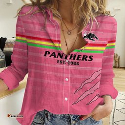 Custom Text And Number Penrith Panthers Rugby 2023 Women Casual Shirt The Riff Est 1966 Pink Sporty