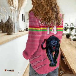 Custom Text And Number Penrith Panthers Rugby 2023 Women Casual Shirt The Riff Est 1966 Pink Sporty