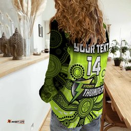Custom Text And Number Thunder Women Casual Shirt Sydney Gradient Aboriginal Art