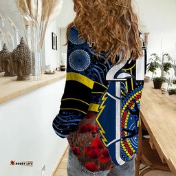 Custom Personalised Cowboys Rugby ANZAC Women Casual Shirt Aboriginal Military and Poppy Flowers