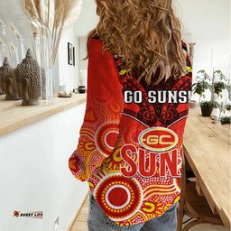 Gold Coast Football Women Casual Shirt Suns Aboriginal Mix Polynesian Pattern