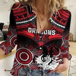 Dragons Rugby Women Casual Shirt Saints 1998 Aboriginal Mix Polynesian Pattern