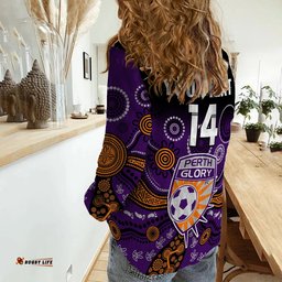 Custom Text And Number Perth Glory Football Women Casual Shirt Aboriginal Art