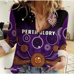 Custom Text And Number Perth Glory Football Women Casual Shirt Aboriginal Art